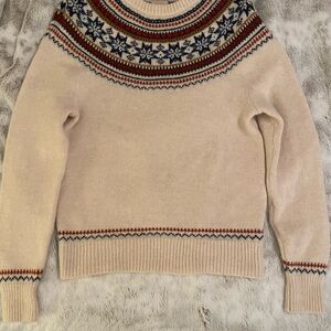 J. Crew Beige and Navy Patterned Crewneck Sweater